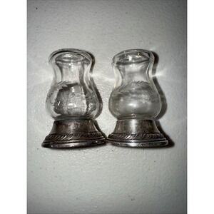 Quaker‎ Hurricane Vintage Sterling Silver Etched Glass Salt & Pepper Shakers